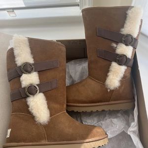 UGG Aletheia Chestnut Suede Fur Boots Womens Size 10 Authentic New In Box